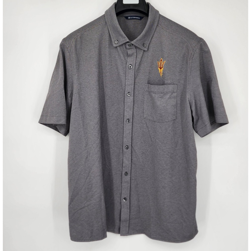 Arizona State Sun‎ Devils Shirt Men's Size XL Gray Button Up Short Sleeve NCAA